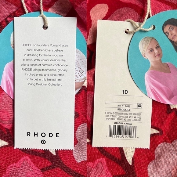 NWT RHODE x Target Zinnia Floral Print Bell Sleeve Midi Dress in Red/Pink - Picture 13 of 15